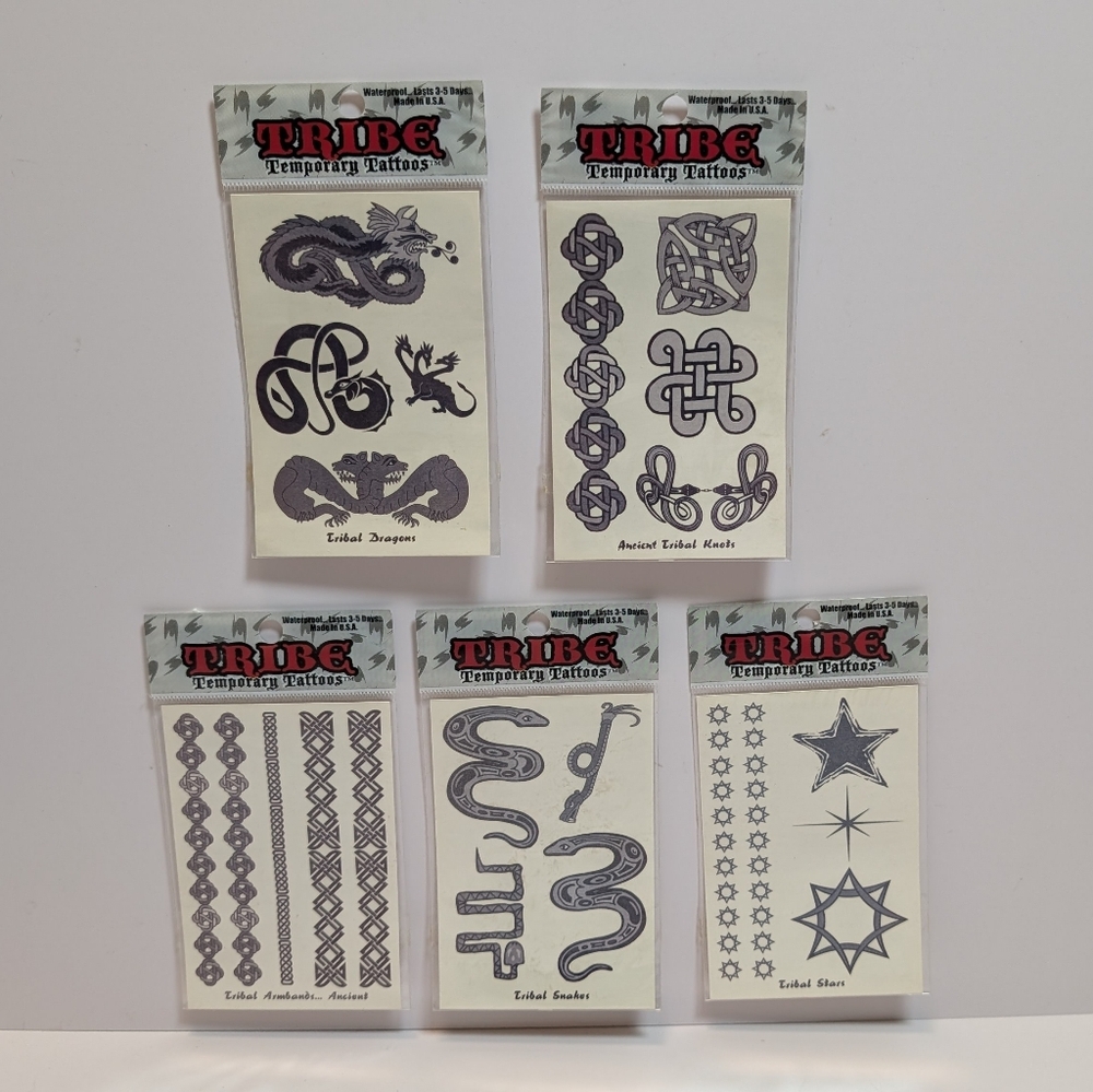 10 TRIBE Sealed Tattoos – Wild Fish Designs – Snakes, Dragons, Knots Vintage